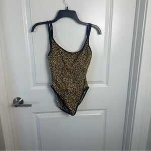 Vintage 90s leopard print high hip low back swimming suit